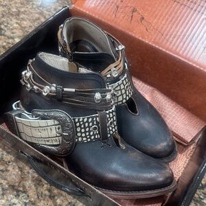 Freebird "saloon" Black and Tan Ankle Boots with Silver Details
